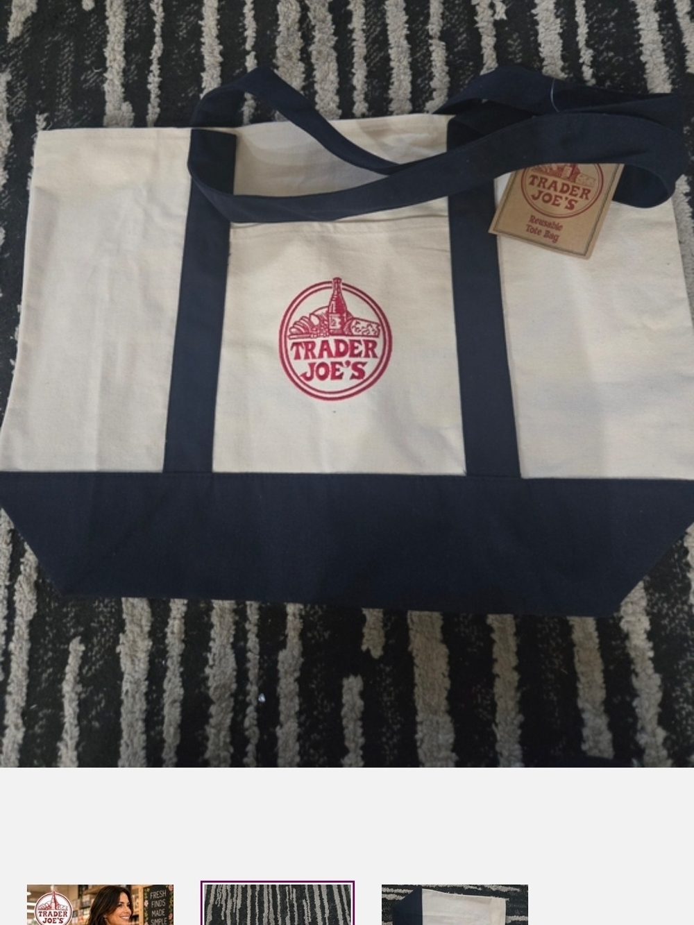 Navy and Cream Canvas Tote Bag